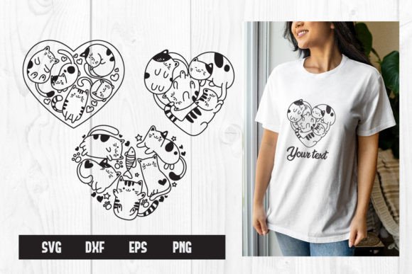 Heart Cats SVG, Funny Cute Cat Love Graphics and Crafts