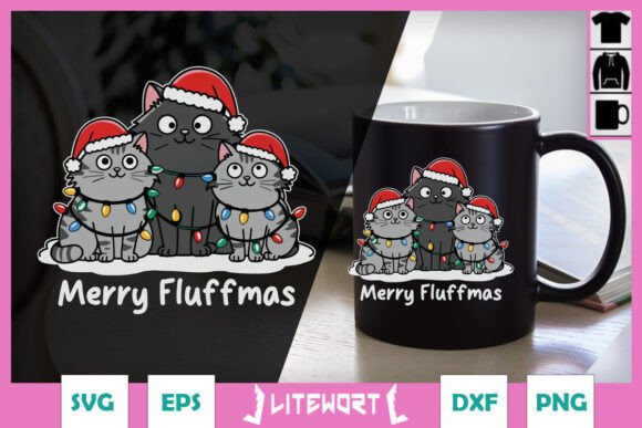 Merry Fluffmas Christmas Funny Cat SVG Graphics and Crafts